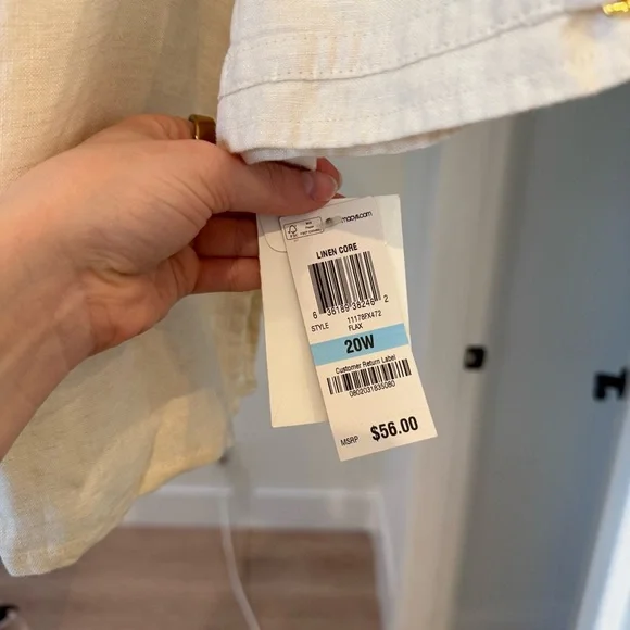 JM Collection 100% Linen Cream Gold Button Down Long Sleeve Blouse Sz 20W NWT - Picture 5 of 12